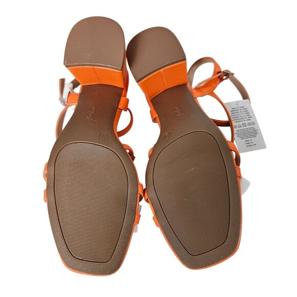 Womens Orange Strappy Block Heel Sandals Shoes Size 9 Adj Buckle & 2.5" Heel - Picture 8 of 10